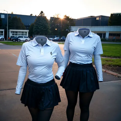 school polo shirt, black leggings, cute big breasts, (invisible, no human, headless, handless:1.5), (8k, RAW photo, best quality, masterpiece:1.2), (realistic, photo-realistic:1.37), photon mapping, radiosity, ((Hasselblad photography)), physically-based r...