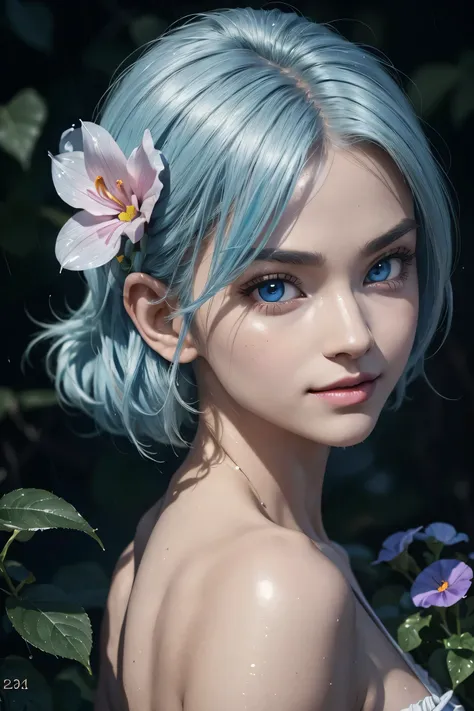 Dragon Ball Z,Bloomer,Light blue hair color,Beautiful Hair,Shortcuts,beautifully arranged bangs,Pale blue eyes,White skin,Photorealistic,Ultra HD,high quality,masterpiece,Digital SLR,Detailed details,Intricate details,Anatomical basis,Depicted in detail,A ...