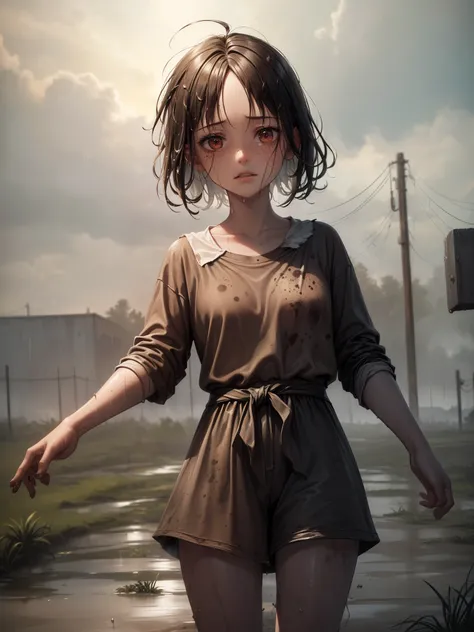 AngelaS_SoloTI_v1,
(dirty face,freckle:1.3),
(In a mud-splattered jersey and shorts, with dirt-streaked legs and messy hair, for a gritty and spirited look), (A rain-soaked field, with players sliding and the ball splashing through puddles, an atmosphere o...