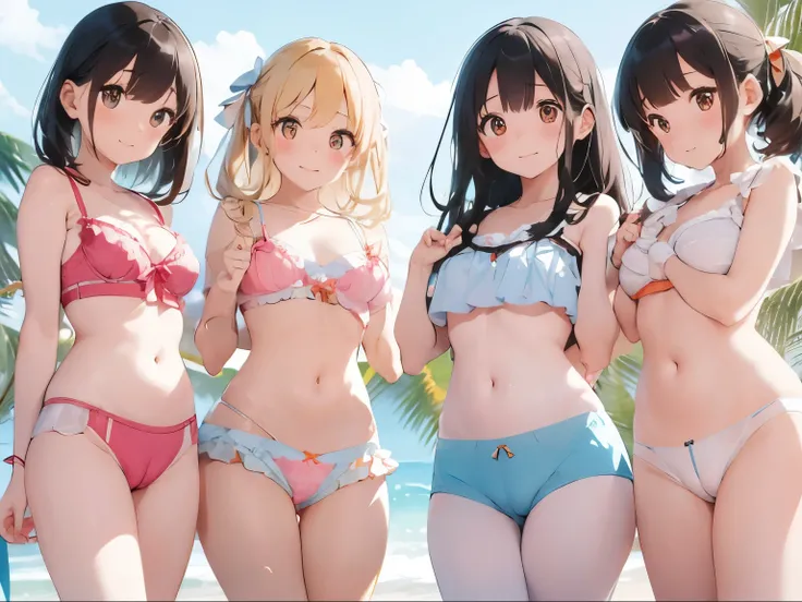 Four big-breasted sisters with different age differences wearing cute underwear and cute bras、Cute white bra with ribbon、White and light blue checkered bra、Cute orange bra、White underwear with cute ribbon、White and light blue underwear、Cute orange underwea...