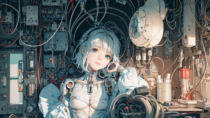 (((masterpiece))), (((highest quality))), ((Very detailed)), (Highly detailed CG illustrations), ((Very delicate and beautiful)),(Cute and delicate face),Light,((1. Machine Girl)),alone,whole body,(Machine made joints:1.4),((Mechanical Limbs)),(Muscles bul...