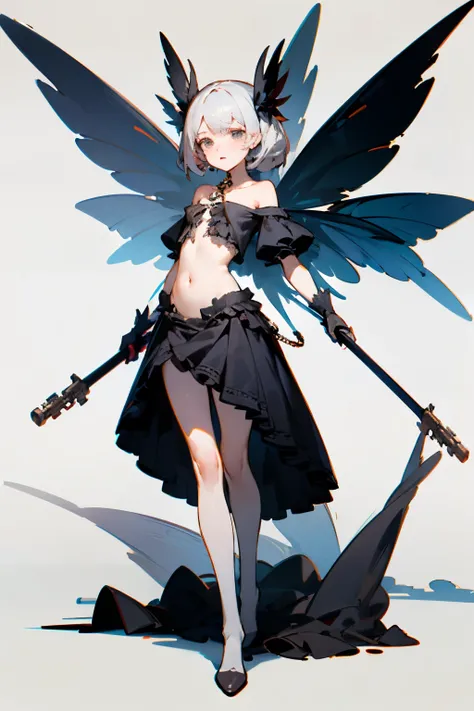  ((best quality)), ((masterpiece)), (detailed), 1girl, off-shoulder, Character design, female, dynamic poses, long white grey hair, grey white eyes, very skinny, detailed, best quality, no accesoires around the neck, no shoes, prominent collarbones, skinny...