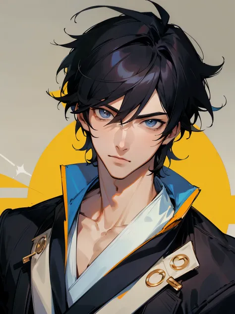 ((Best Quality)), ((Mastepiece)), Perfect Face,1 male,Man in his 20s,Handsome,solo,anime,Black Hair,all back,