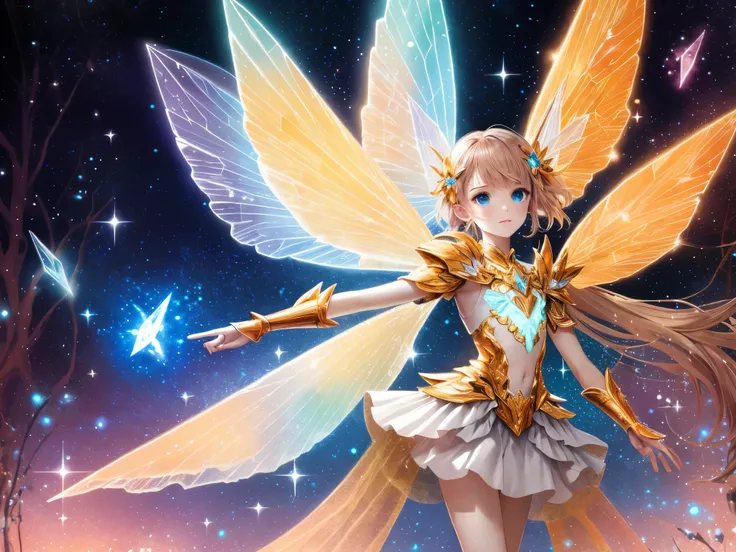 Fairy, made of luminescent orange crystal, crystal fairy wings, crystal armor, masterpiece, best quality