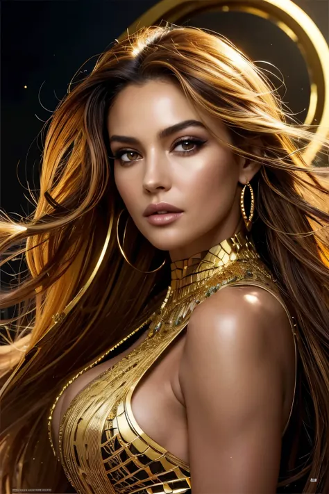 1. gold element:
create the most beautiful and alluring portrait of a goddess representing gold, adorned in a highly contrasted ...