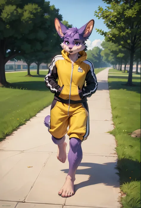 (((Barefoot furry character, full body, cinematic setting, furry male, plantigrade))) 

Cornelius, violet fur, bunny, black/yellow tracksuit, jogging in park

BREAK, intricate details, highly detailed, extreme detail, octane render, fine art, best quality,...