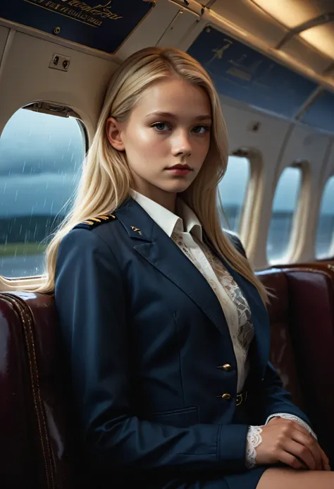 by bojan jevtic, michael borremans, vector art, raw photo,1/2 length shot of a strong 11yo young norwegian beauty, air hostess, ...