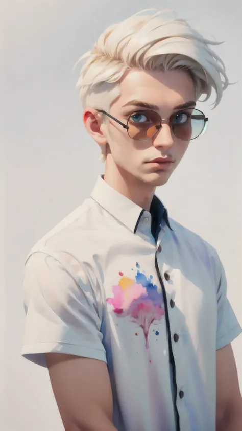 (masterpiece:1.4), (best quality:1.4), arafed man with a white shirt and sunglasses on posing for a picture, albino hair, transparent background, one man is blond, style of seb mckinnon, kacper niepokolczycki, white - blond hair, short white hair shaved si...