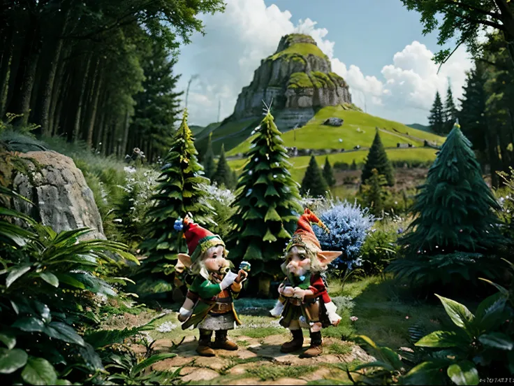 fantastic creatures elves and gnomes in a psychedelic landscape party


