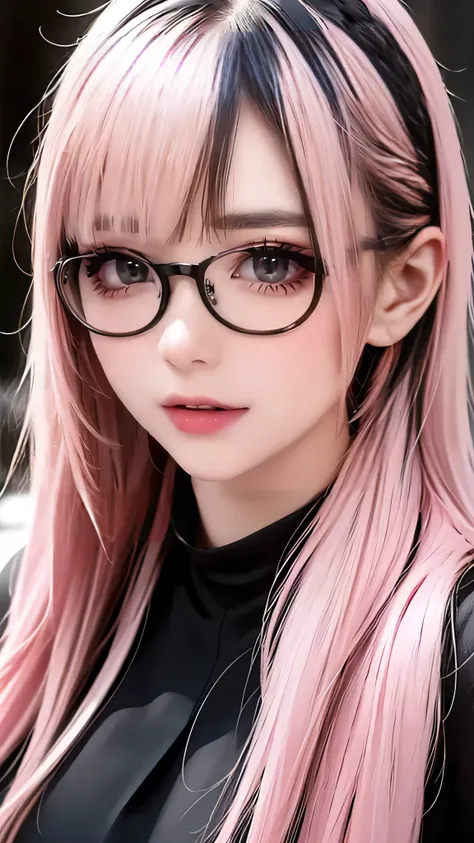 (Thin type),(large breasts),(half color hair black and pink),(random hairstyle),(Highest image quality, (8K), Ultra-realistic, Best Quality, High quality, High Definition, high quality texture, high detailing, Beautiful detailed, fine detailed, extremely d...