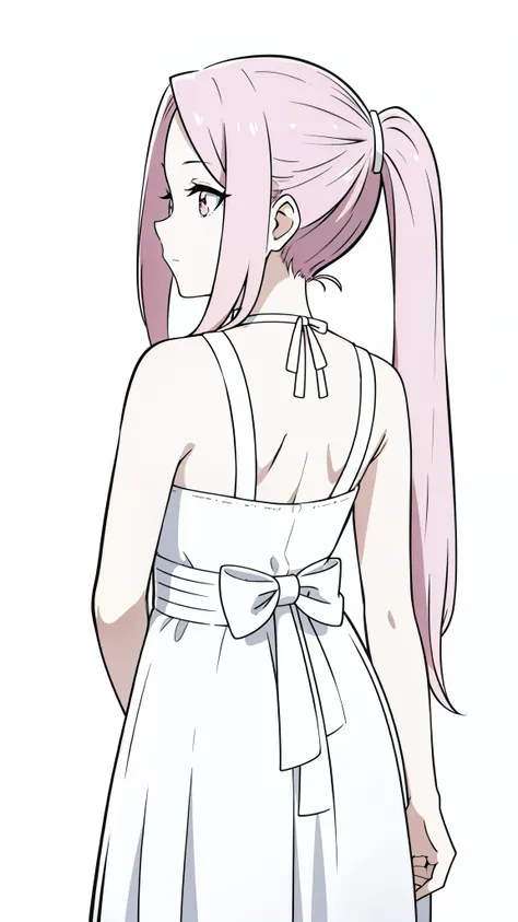 (1girl,12 years old,solo),pink hair,long hair,twintail,(medusa hair),simple white dress,sleeveless,(white background,line drawin...