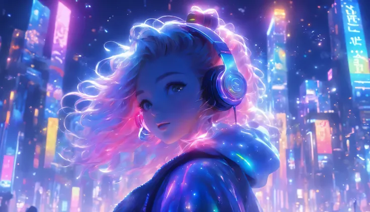 Future City、Neon Street、Super beautiful light、((Colorful light))、(A super beautiful starry sky spreads over many cityscapes)、8k,((cinematic light and shadow))、(((One City)))、Countless lights、Transparent Prism、(((A scene from a movie)))、((Dazzling Neon Stre...