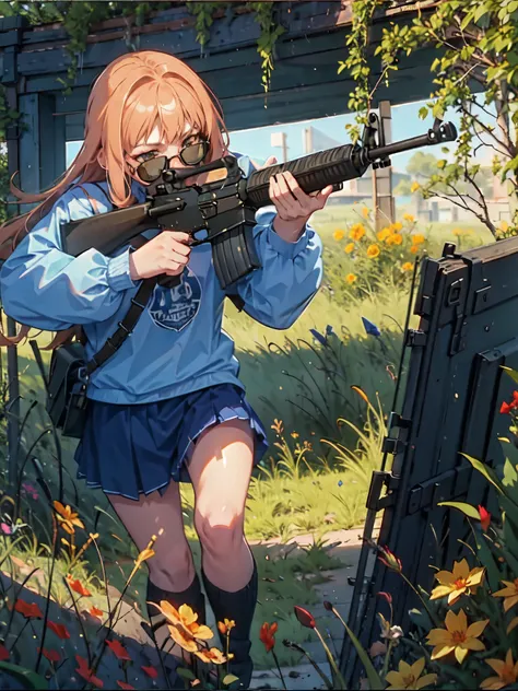 (masterpiece, best quality:1.2), solo, 1girl, using an m16a2