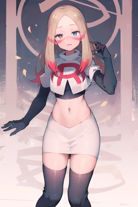 masterpiece, best quality, highres, abcmina, long hair, eyelashes, half-closed eyes, facepaint, team rocket,team rocket uniform,...