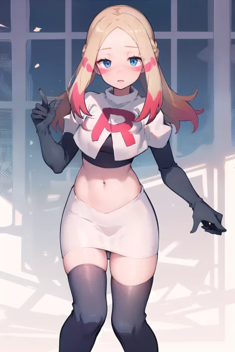 masterpiece, best quality, highres, abcmina, long hair, eyelashes, half-closed eyes, facepaint, team rocket,team rocket uniform,...