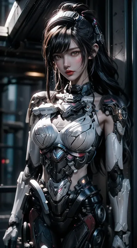 (full bodyesbian:1.3),((best qualtiy)), ((tmasterpiece)), (the detail:1.4), A beautiful cyborg girl, (white cropped top) (heavy rain) (wet)(scutes:1.3),Machinary,sci-fy,(Transparent sci-fi glasses:1.2),hdr(HighDynamicRange),Ray traching,NVIDIA RTX,Hyper-Re...