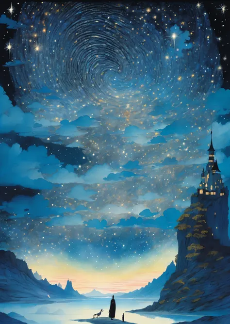 beautiful surreal night milky way dreamy, folklore,   magic, orientalism, romanticism
(an illustration：kay nielsen、ryan mcginley...