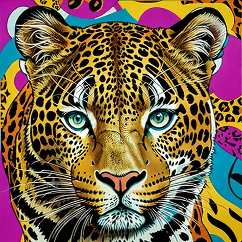 leopard, with a pop art painting by Annabel Kidston, winner of the behance competition, "naive art", "maximalism", "fauvism", "pop art".