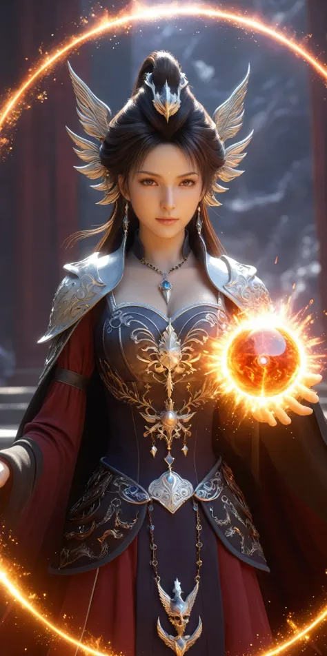 (8k, highest quality, masterpiece, final fantasy style: 1.2), (realistic, photorealistic: 1.37), super detailed, one girl, {blac...