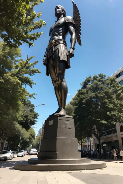 monument of a Brazilian indigenous person the indigenous person must be male and 10 meters tall Metal statue, no centro da cidade, of an indigenous man, soldado no sec.XX
ela fica em um parque, vista de longe, a base dela tem que deixar ela alta tipo 5 met...