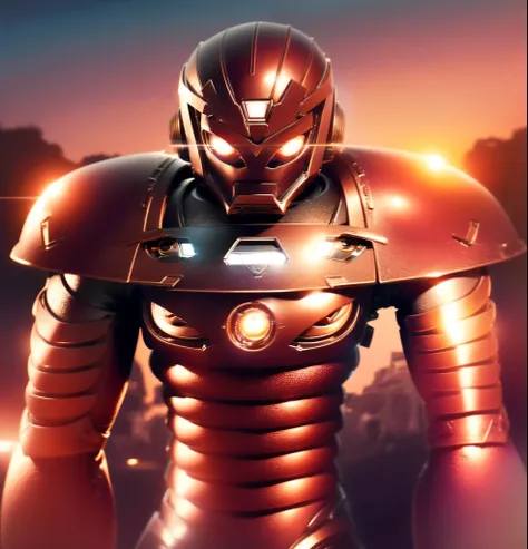 Round armor, robot, cyber, high quality, black iron body, red eyes, battlefield in the background,Bright background,