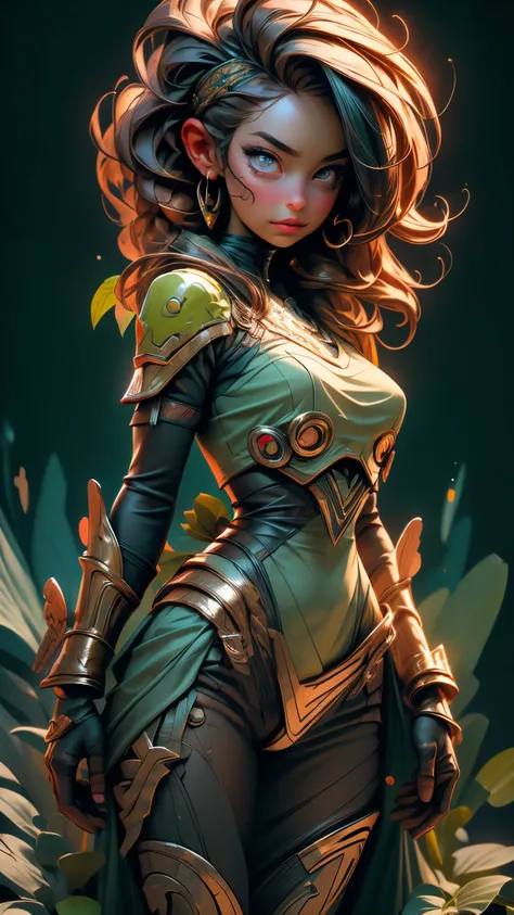 (best quality,4k,8k,highres,masterpiece:1.2),ultra-detailed,(best quality,realistic:1.2), lovely woman, sh4g0d, Beautiful girl shaman, wearing mask made of wood, portrait, standing in an s-shape, green ringlets, sexy breast, 4k , great details and colours,...