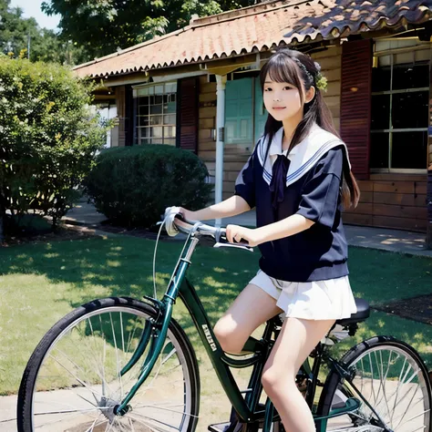 (masterpiece, best quality:1.2), 1girl, ride a bicycle, solo