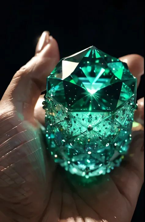 a glowing emerald stone glitter, sparkling, intricate details, high quality, photorealistic, cinematic lighting, dramatic, mesmerizing, gem, precious, jewel, hypnotic, captivating, realistic, 4k, 8k, hyperdetailed