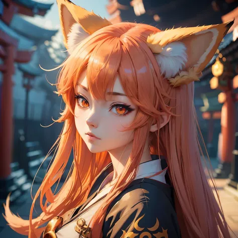 ((Anime character with fox ears)), girl with fox ears, artwork in the style of guweiz, in an anime style, anime girl foxgirl, anime priestess girl with fox ears, anime style portrait, in anime style, digital anime illustration, flat anime style shading, re...