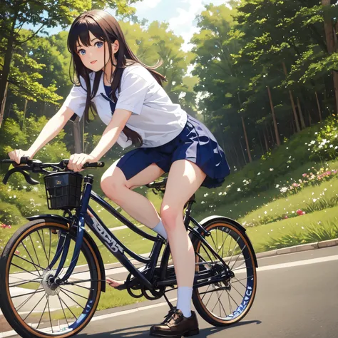 (masterpiece, best quality:1.2), 1girl, ride a bicycle, solo