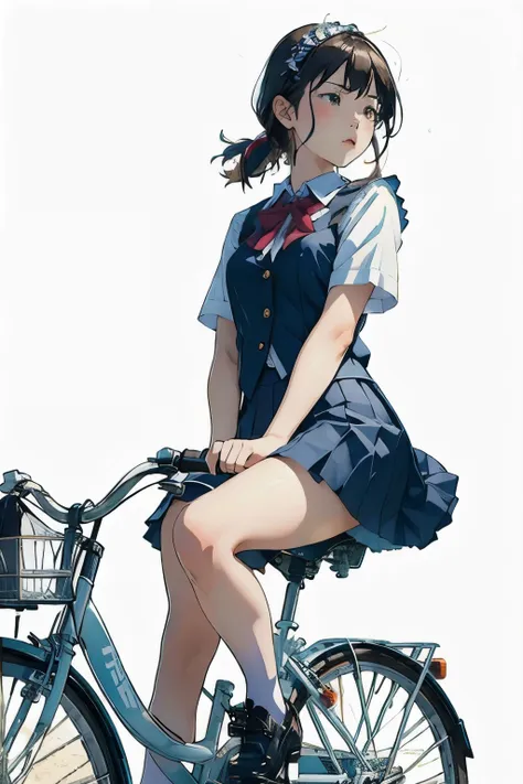 (masterpiece, highest quality:1.2), 1girl, riding a bicycle, solo, (A look of disgust),