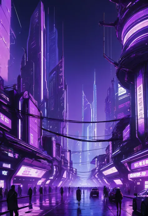 futuristic city, cyberpunk violet