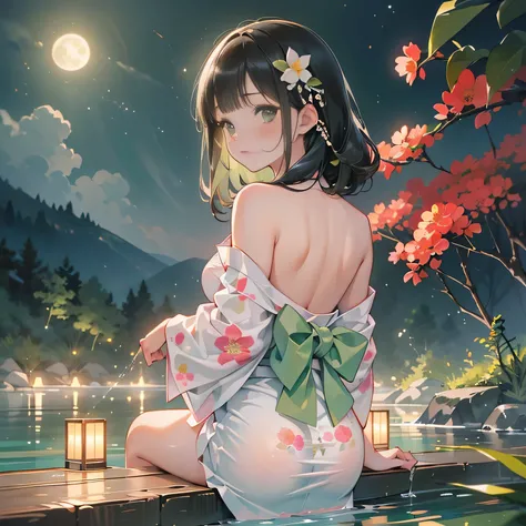 ((panty shot)),((lifting skirt)),((white beautiful panties focus)),Vulgar,low angle,from below, cleavage,(( looking back at the viewer)),
(looking back at the viewer),full body,low angle,from below,♥(japanese flower printed yukata),(bathing in the spa), ((...