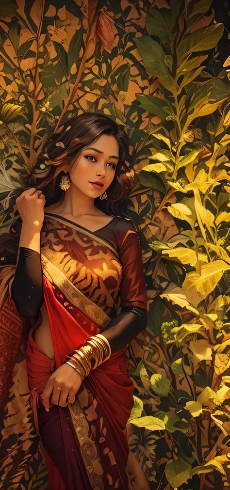 Sunset background red sari