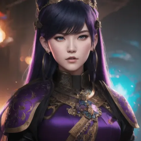 (((disgusted look)))there is a 18 years old in a purple dress holding a dragon, wlop and ross tran, ross tran 8 k, fantasy art s...