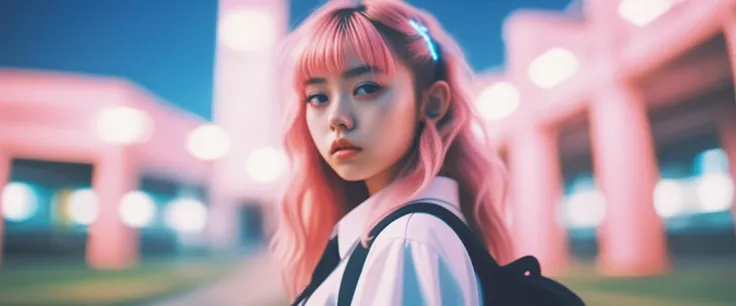 absurdres, 4k, Brandon Woelfel Style - Petra Collins、A mysterious digital core cybergothic dreamscape created by Brandon Woelfel and Liam Wong, Super sharp details, Japanese female high school students,Uniforms,unusual angle, Bokeh, Shot with Canon 5D Mark...