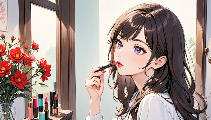 Girl applying lipstick