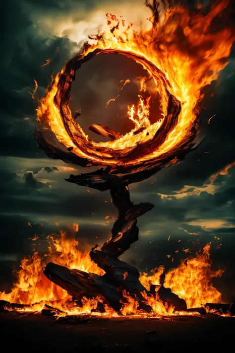 fire dance, dramatic movement, Flickering Flames, high fever, cinder, vigorous energy, abstract fire, orange and red shades, dramatic lighting, cinematic composition, Photorealistic, 8k, super detailed, bright colors, cinematic lighting, gloomy atmosphere,...