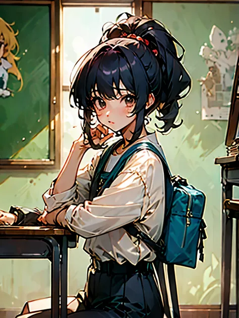 junkotvv y neocruz cartoon of dos chicos sitting at a table with a book and a backpack, contenido descargable, in the art style of 80s anime, estilo anime de los 90, estilo anime de los 90, En estilo anime, Al estilo anime, aesthetic anime, vibraciones de ...