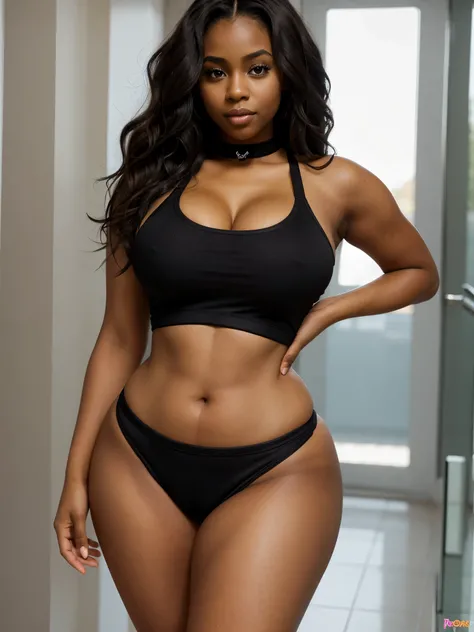 Black girl , wavy hair , big eyes , brown eyes , thick body, sexy curvy model body ,real human , real girl wearing a whitte super sexy sport outfit 