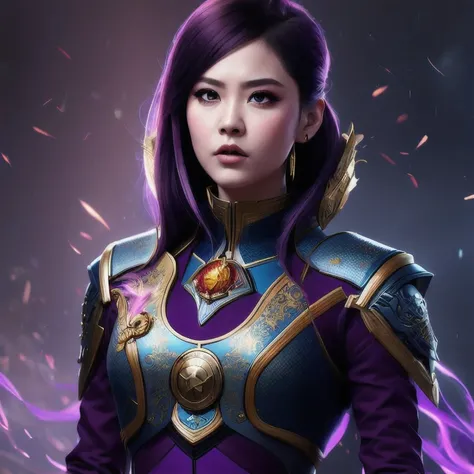 (((Disgusted look)))there is a 18 years old in a purple dress holding a dragon, wlop and ross tran, ross tran 8 k, fantasy art style, chengwei pan on artstation, a beautiful fantasy empress, ross tran and wlop, ruan jia and artgerm, the dragon girl portrai...