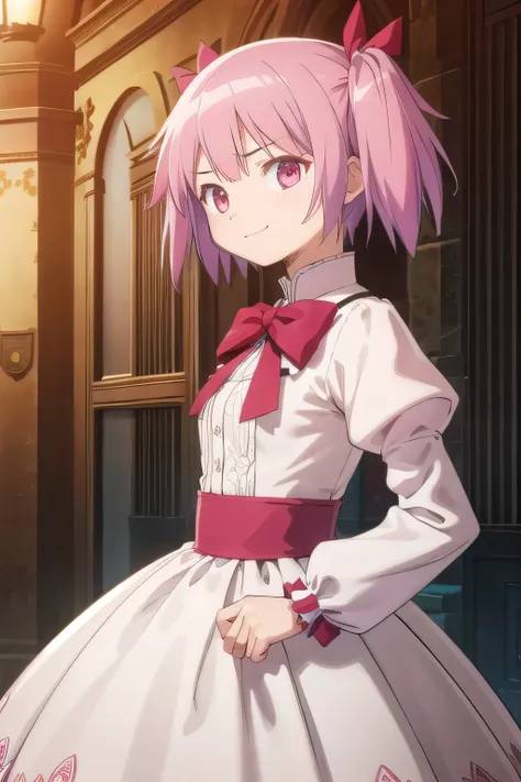 Palace Background, ((masterpiece)), ((highest quality)), (Perfect composition), (Perfect Anatomy), Perfect lighting, High resolution, Very detailed, Dynamic Angle,smug face, One girl, alone, Cowboy Shot, Portraiture, short hair, Pink Hair, Short Twin Tails...