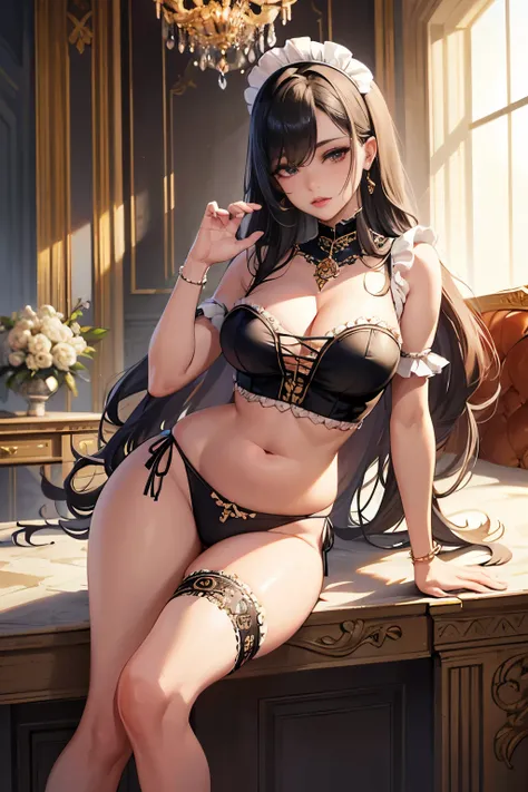 masterpiece, top quality, high resolution, digital artwork,
grasp, feather duster,
beautiful woman:1.5, wearing skimpy maid outfit:1.2,
exposed midriff:0.7,
navel:1.0,
mansion:1.3,
highly detailed:1.4,
variety of poses:1.5,
stately, ornate furniture, polis...