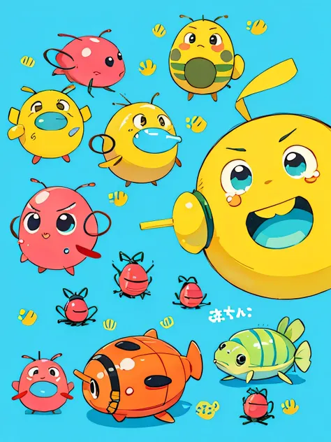 Fujio Akastuka style, Kawaii Design, A cute and colorful pillbug crying