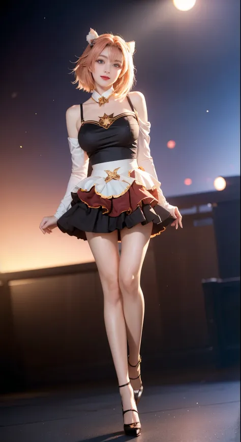 astolfo_md, ((bare shoulders)), ((full breasts)), ((very big breasts)), ((the skirt is very short)), ((very beautiful legs)), ((...