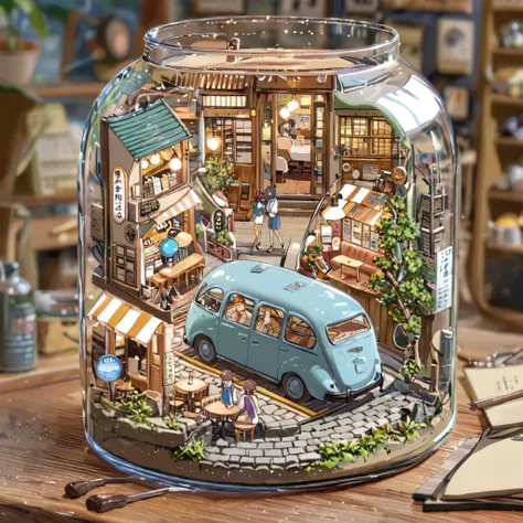 ((tilt-shift photography)), (((cafe in side of bus))), ((anime:1.4,illustration)),(masterpiece, top quality, best quality),(ultra-detailed, absolutely resolution),((16k, high res)). BREAK {lofi art, style of Laurie Greasley, style of Makoto Shinkai, anime ...