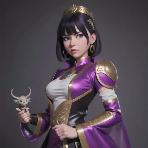 (((disgusted look)))there is a 18 years old in a purple dress holding a dragon, wlop and ross tran, ross tran 8 k, fantasy art s...