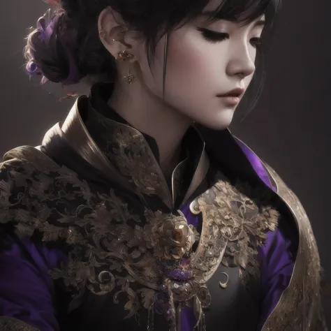 disgusted look,((disgusted look))there is a 18 years old in a purple dress holding a dragon, wlop and ross tran, ross tran 8 k, ...