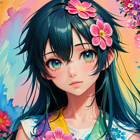 Makoto Shinkai style、8K Quality、Intense watercolor, Detailed watercolor art, Watercolor splash, Surreal, avant-garde pop art, Beautiful and expressive paintings, Beautiful artwork illustration, Very colorful tones, wonderful, Cool beauty, highest quality、O...