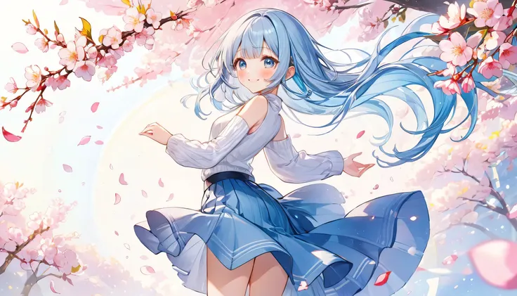 masterpiece, best quality, extremely detailed, (illustration, official art: 1.1), 1 girl, (((light blue long hair))), light blue hair, 10 years old, long hair ((blush)), cute face, big eyes, masterpiece, best quality, (((a very delicate and beautiful girl)...